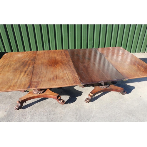 1307 - Unusual C19th mahogany extending dining table, two side table ends with swivel tops on faceted taper... 