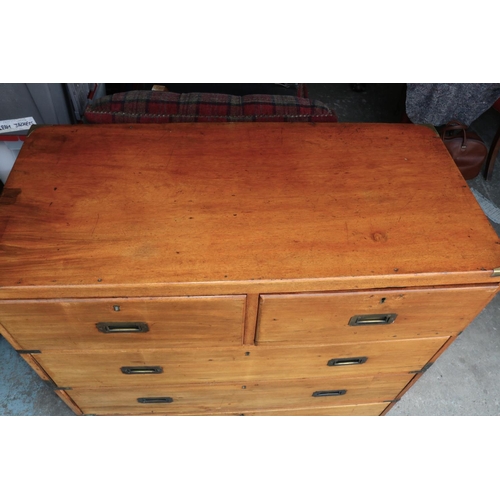 1323 - C19th brass bound mahogany two part campaign chest of two short and three long drawers with recessed... 