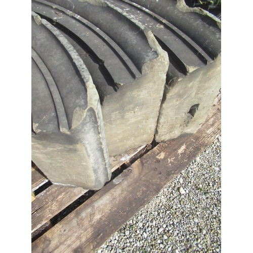 1395 - Three stone arch crestings, approx. W78cm D38cm H23cm (3)