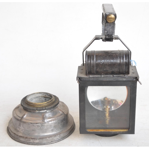 48 - Albert Butine SNCF French railway carbide lantern, circa 1920-30s. Fixed carry handle, stamped top a... 
