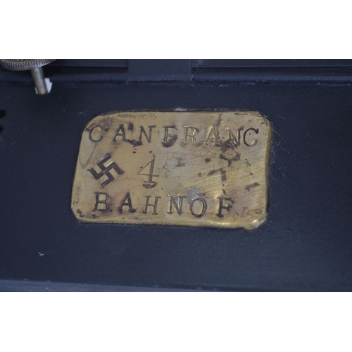 57 - World War II, Third Reich Spanish paraffin fed railway lantern with brass plague to side stamped Can... 