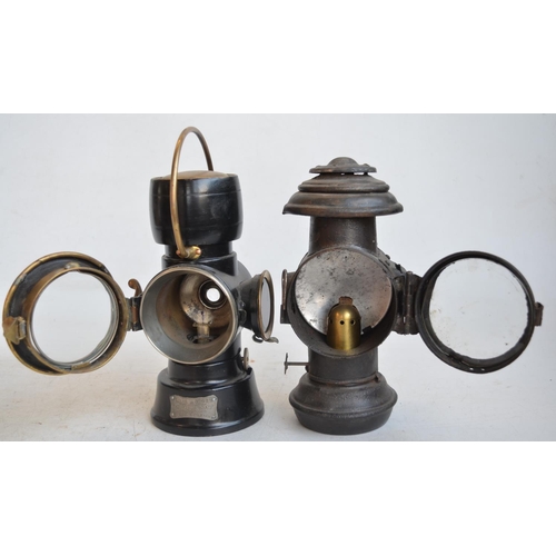 70 - A pair of vintage oil burning vehicle lamps to include a British made Lucas No 633 