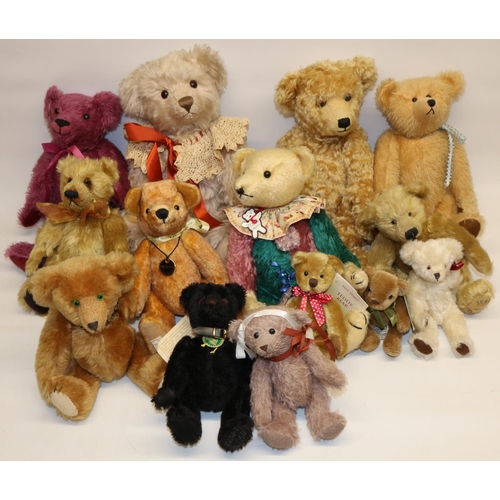 107 - Fourteen vintage style modern collectable teddy bears, incl. a Dean's Rag Book bear, small Harrods b... 