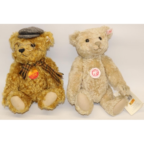 21 - Two Steiff teddy bears: 'Schlaubarger' teddy bear, russet mohair, in flat cap, scarf and glasses, li... 