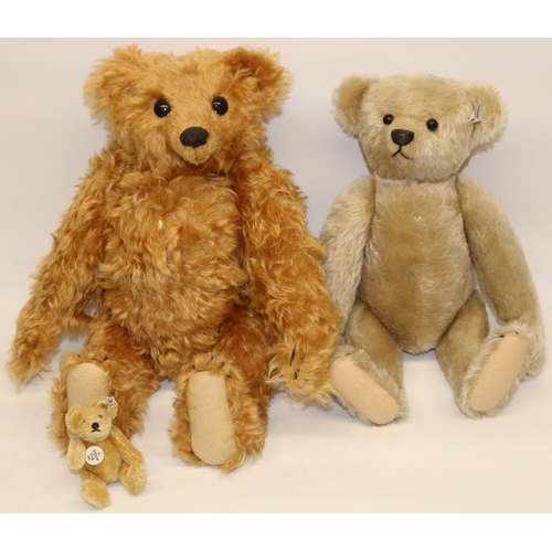 22 - Three Steiff bears: 1997 Collectors Club miniature bear, 1911 replica bear in blonde mohair, and one... 