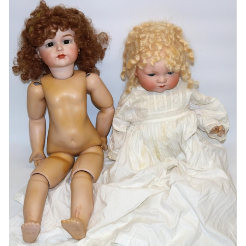 264 - Two German bisque head dolls: baby doll in blonde wig, and a doll with a head marked Simon & Halbig ... 