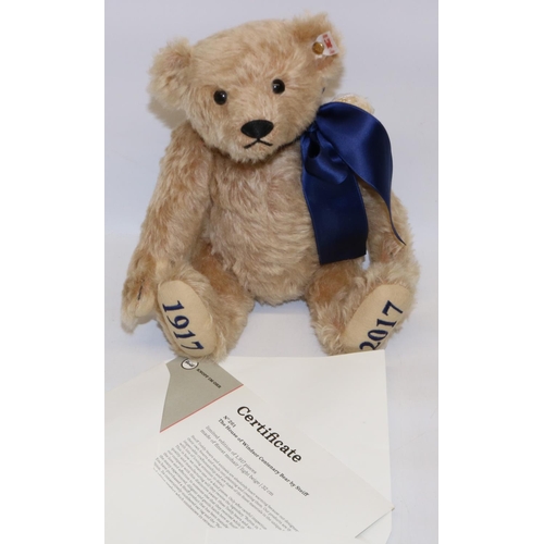 15 - Steiff House of Windsor Centenary 1917-2017 teddy bear, with medallion on ribbon, with COA, H29cm