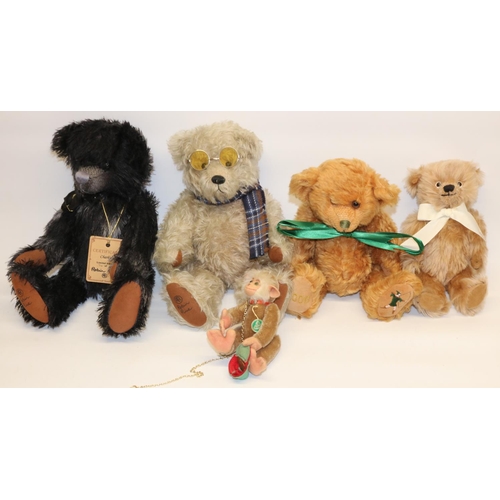 63 - Group of mohair soft toys: two Robin Rive limited edition teddy bears; a Hermann monkey; a National ... 