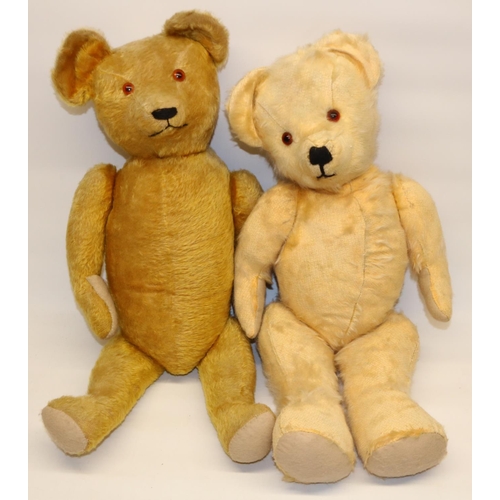 67 - Two mid C20th blonde mohair teddy bears, with woolwork noses and felt pads, H66cm and H64cm