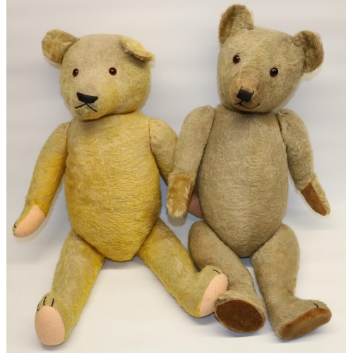 68 - Two mid C20th blonde mohair teddy bears, with woolwork nose and felt pads, max. H68cm