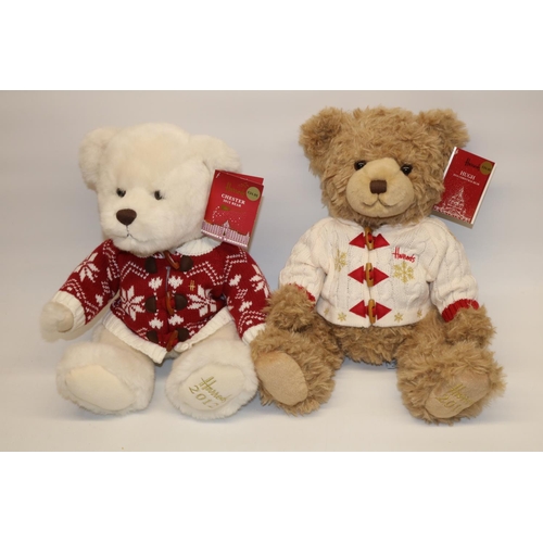 Two Harrods Christmas teddy bears: Chester 2012 and Hugh 2016