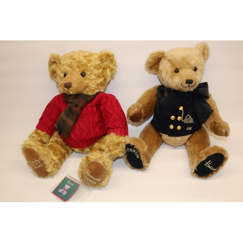 76 - Two Harrods teddy bears: 2000 Millennium edition in navy waistcoat, and a 20th anniversary bear in s... 