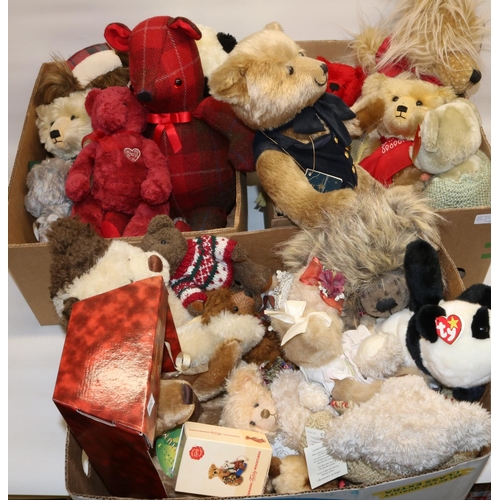 87 - Various modern collectable teddy bears and soft toys, incl. TY, Harrods Millennium Bear, Gund, Harri... 