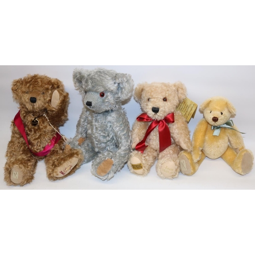 97 - Four modern collectable teddy bears, comprising a Merrythought blonde mohair teddy bear, and three D... 