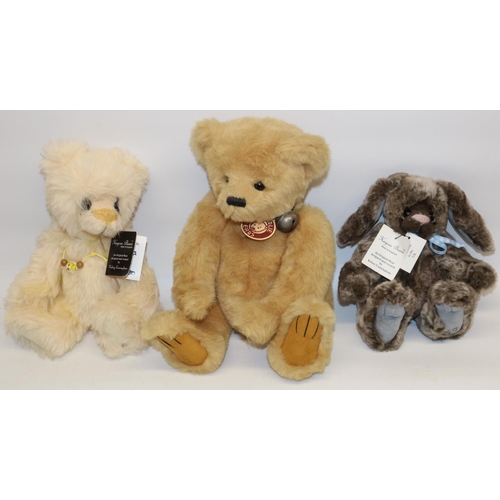 99 - Charlie Bear, designed by Heather Lyell: Owen CB17373B; and two Kaycee bears: Roger rabbit, and Bana... 