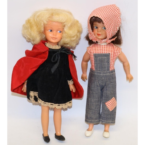 209 - Sindy; blonde patch wearing 1966 Birthday Party, back of head stamped Made in England, and a brunett... 