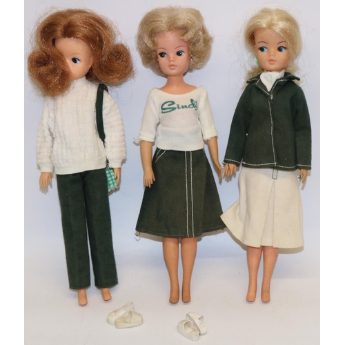 225 - Sindy; Two blonde haired and one auburn haired Sindy dolls, heads stamped 033055x, 2 Gen 1077 033055... 