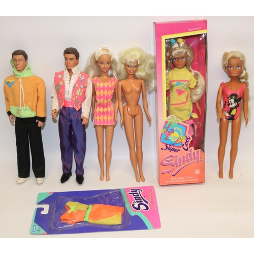 235 - Sindy; collection of six Hasbro sindy dolls including two Paul dolls and a boxed 'Super Cool' Sindy ... 