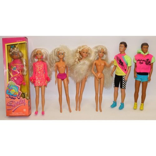 237 - Sindy; collection of seven Hasbro Sindy dolls including two Paul dolls and a boxed 'Super Cool' Sind... 