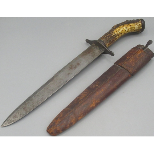 27 - Late C19th/ early C20th Arnachellum Salem Indian antler handled bowie knife, steel guard and pommel ... 