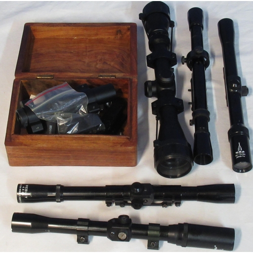 45 - Nikko Stirling 3-9x40 scope, Webley 4x20 scope, BSA 3x20 scope, Tasco 4x20 scope, unnamed scope and ... 