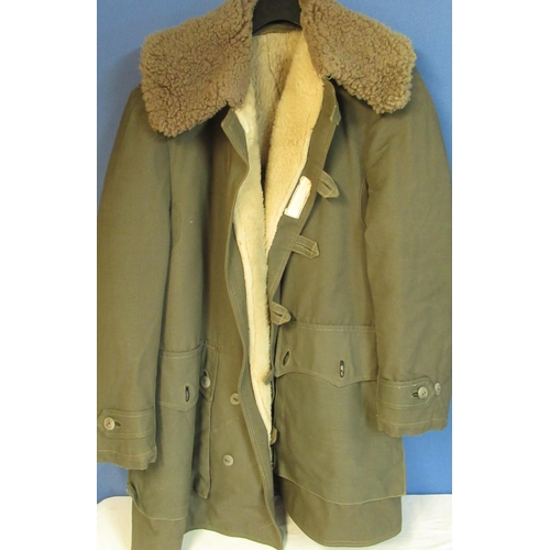 72 - Swedish military winter coat with sheepskin lining and collar. Size L