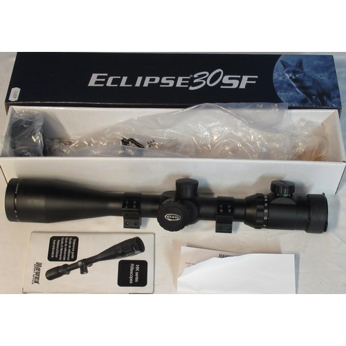 75 - Hawke Eclipse 30SF 6-24 x 50IR rifle scope with mounts. In original box