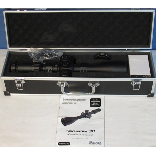 78 - Hawke Sidewinder 30 rifle scope with mounts. HK400 4-16X50. In own 'flight' case