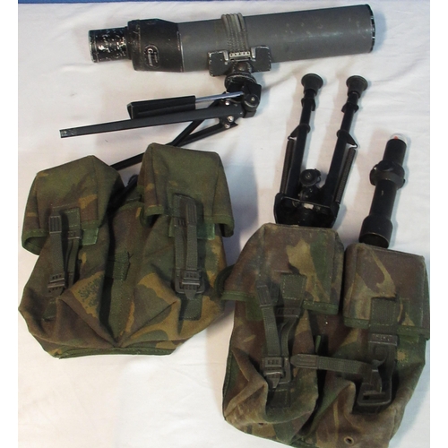 83 - Greenkat spotting scope with tripod, rifle bipod, Single point red dot, two military pouches