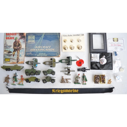 304 - Collection of vintage military vehicles, artillery pieces and figures from Dinky and Britain's, Badg... 