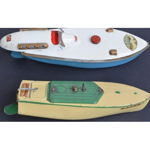 307 - 2 vintage clockwork tinplate boat models to include a Sutcliffe Models Bluebird (very good external ... 