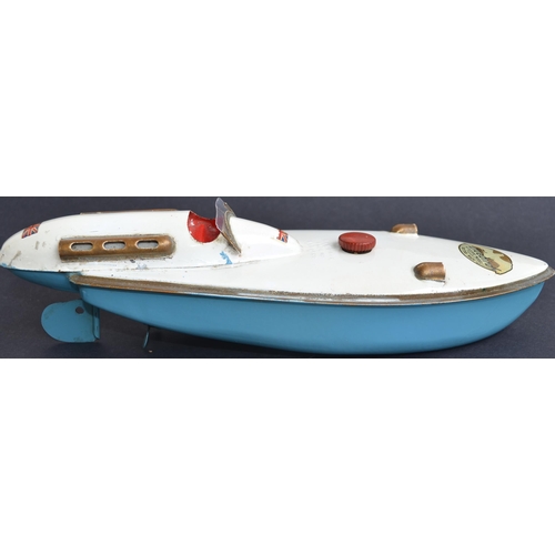 307 - 2 vintage clockwork tinplate boat models to include a Sutcliffe Models Bluebird (very good external ... 