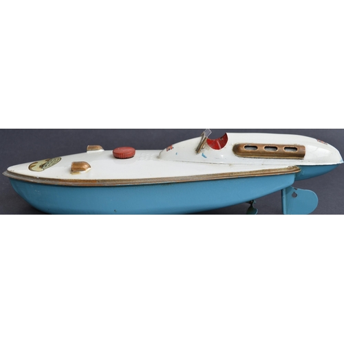 307 - 2 vintage clockwork tinplate boat models to include a Sutcliffe Models Bluebird (very good external ... 