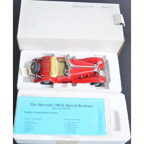 312 - Two boxed Franklin Mint 1/24 scale diecast Mercedes car models to include a 500K Special Roadster (e... 