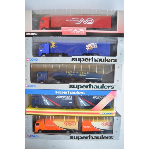 334 - Five Corgi diecast articulated truck models to include Superhaulers, contents appear at least near m... 