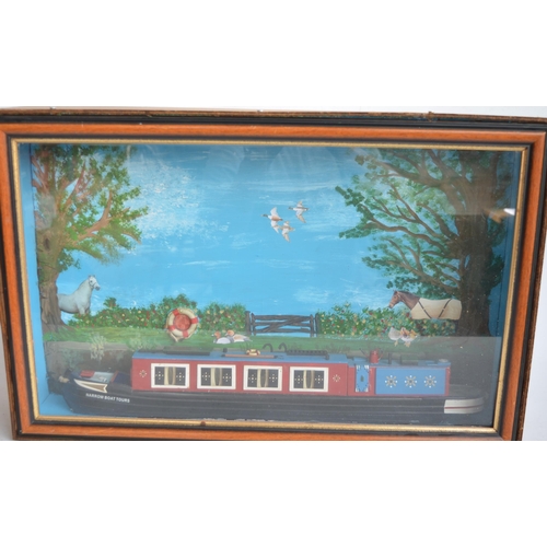 342 - Charming 3D narrowboat diorama effect composition, W59.2xH38.4xD14.7cm