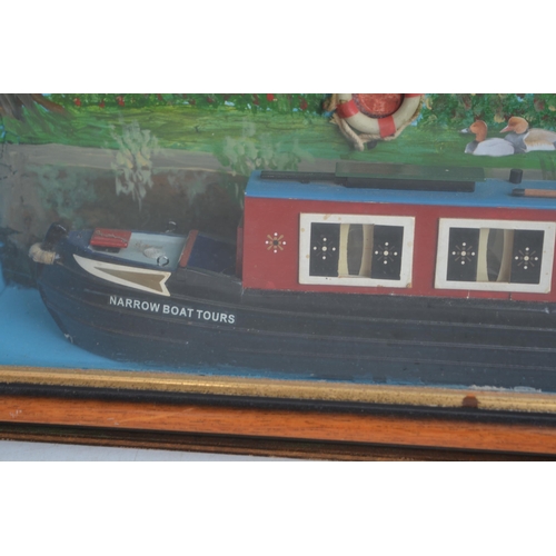 342 - Charming 3D narrowboat diorama effect composition, W59.2xH38.4xD14.7cm