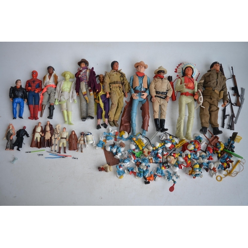 353 - Collection of Action Man and other action figures to include Eagle Eyed British soldier, Cowboys and... 