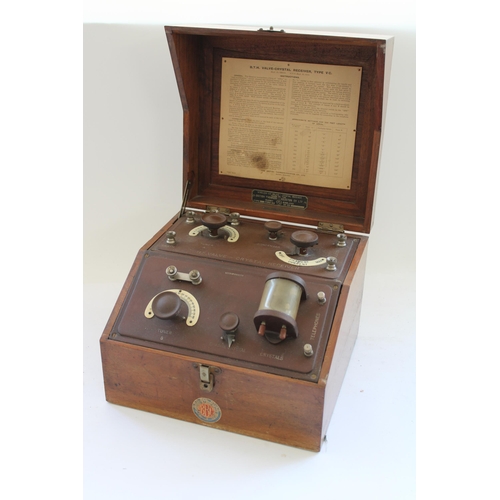 979 - c1920s British Thomson-Houston valve-crystal radio receiver type VC in wooden case with BBC label