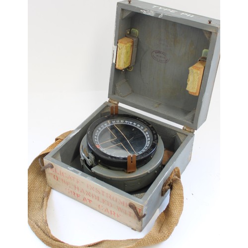 862 - WWII period RAF Type p11 Aircraft Compass in original case, last inspection stamp 31 Jan 1944 ACTS D... 