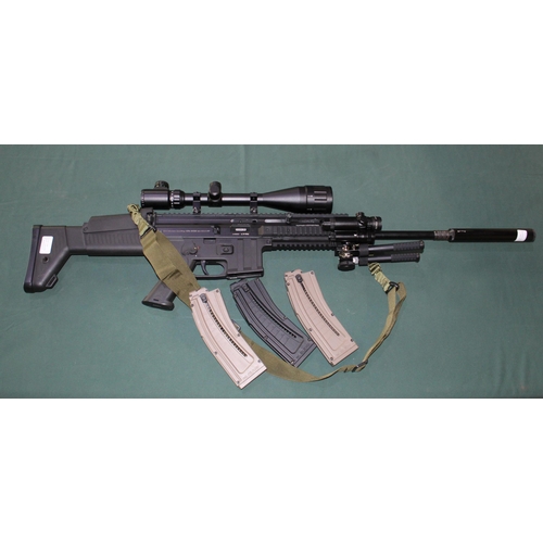 347 - .22RF ISSC self loading rifle with three magazines, detachable sound moderator, Vlife 6-24x50 scope,... 