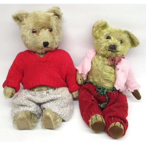 125 - Chiltern c1940/50's Hugmee teddy wearing red jacket, and another similar bear, max H38cm (2)