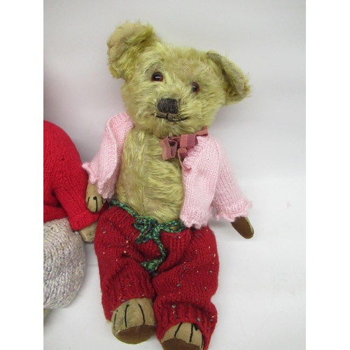 125 - Chiltern c1940/50's Hugmee teddy wearing red jacket, and another similar bear, max H38cm (2)