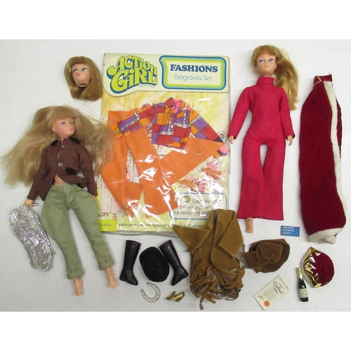 238 - Action Girl; two Palitoy Action Girls, and an action girl head, with one boxed outfit 'Belgravia Set... 