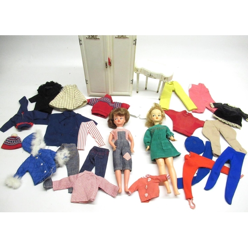 248 - Sindy; Sindy doll with back stamped Made in Hong Kong, with Sindy wardrobe, dressing table, assorted... 