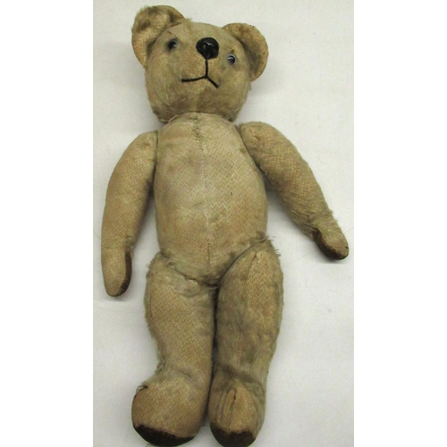 80 - Mid C20th blonde mohair teddy bear with blue glass eyes and plastic dog style eyes, H46cm