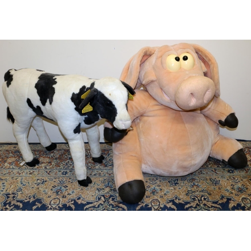 123 - Large DPL (Leeds) soft toy of a freestanding calf, H56cm; and a Piggin pig soft toy, H70cm (2)