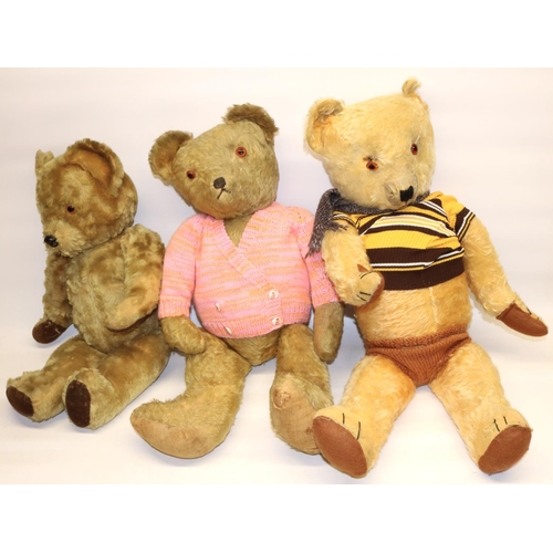 149 - Three mid C20th blonde mohair teddy bears, max. H60cm (3)