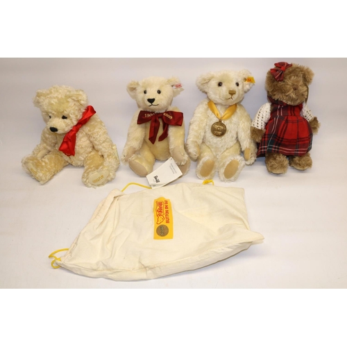 195 - Four teddy bears, comprising a Steiff Millennium bear; Steiff 1909 -2009 Margaretes bear; a Hermann ... 