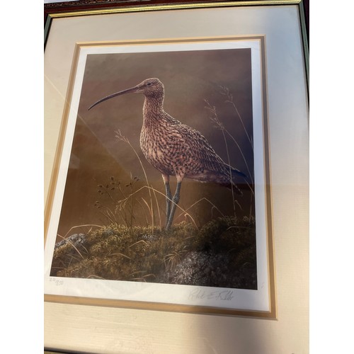 132 - Pair of prints by Robert Fuller. Curlew 24/850 signed by artist 40cm x 48cm, Pair of barn owls 9/850... 